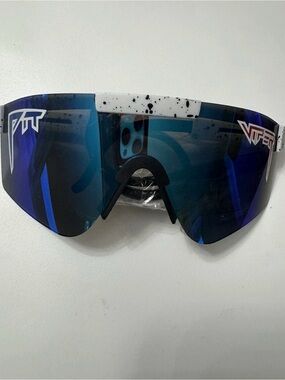 Pit Viper Blue Mirrored Shield Goggles with White Speckled Brow